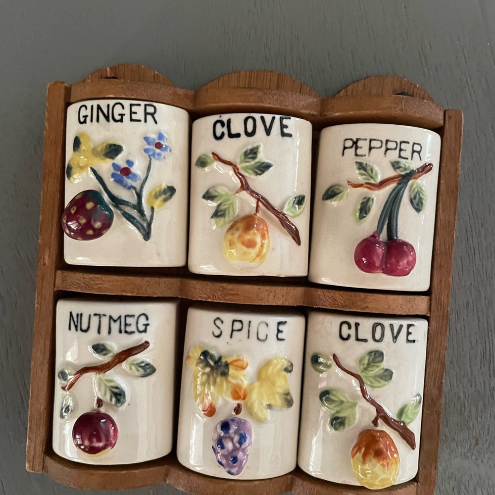 Vintage 1950s Mid-Century Ceramic Spice Rack Set – Made in Japan